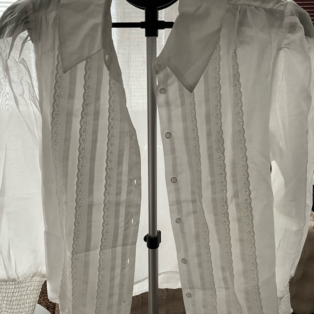 Elegant White Blouse with Lace Detailing